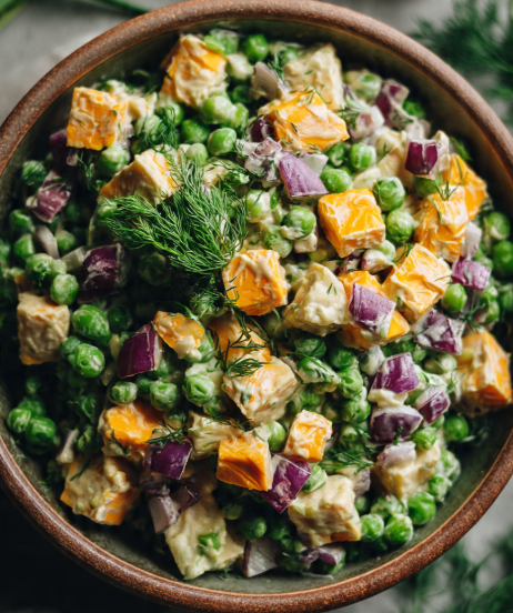 Veganized Midwestern Green Pea & Cheddar Salad