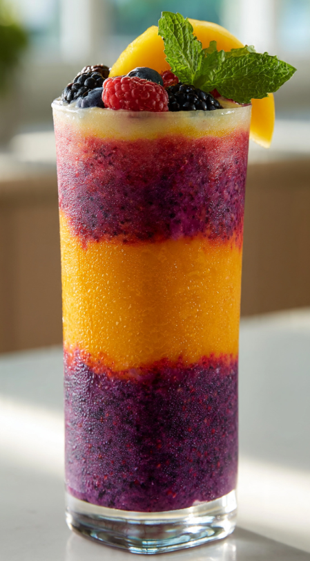 Layered Mango or Peach and Berry Smoothie: A Nutritious and Refreshing Delight
