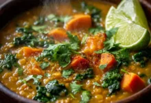 Curried Red Lentil Soup with Sweet Potatoes and Greens – A Nutritious and Flavorful Recipe