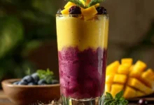 Layered Mango or Peach and Berry Smoothie: A Nutritious and Refreshing Delight