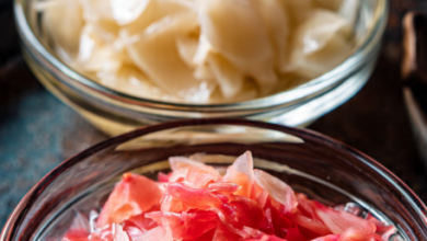 Red and White Pickled Ginger from Sushi Modoki