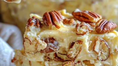 Honey Pecan Fudge Squares on a marble slab