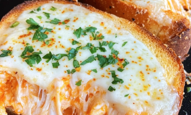 Buffalo Chicken Melt on Garlic Bread