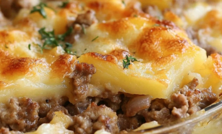Golden Layered Meat and Potato Casserole