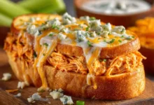 Feast Your Eyes: The Ultimate Buffalo Chicken Melt on Garlic Bread