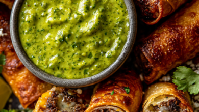 Crispy Ground Beef Flautas with Cilantro Avocado Sauce