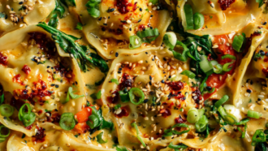 One-Pan Dumplings in Creamy Coconut Curry Sauce