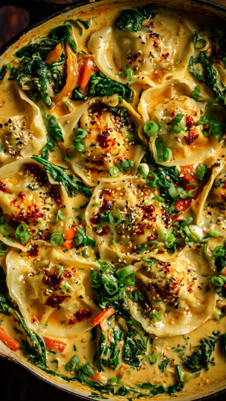 One-Pan Dumplings in Creamy Coconut Curry Sauce: Your New Favorite Comfort Food