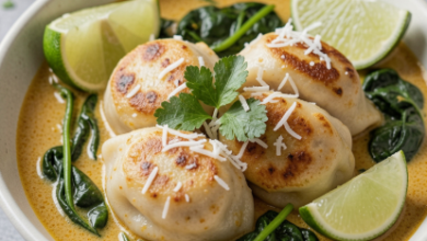 one-pan-dumplings-creamy-coconut-curry-sauce