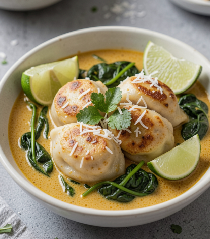one-pan-dumplings-creamy-coconut-curry-sauce