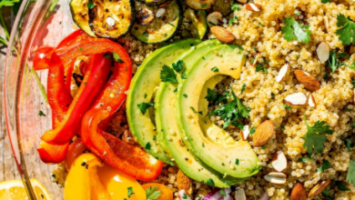Rainbow Quinoa Salad with Roasted Veggies & Lemon Dressing